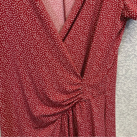 LOFT Red and White Short Sleeve Midi Faux Wrap Dress Women's Small #974 - Picture 4 of 9